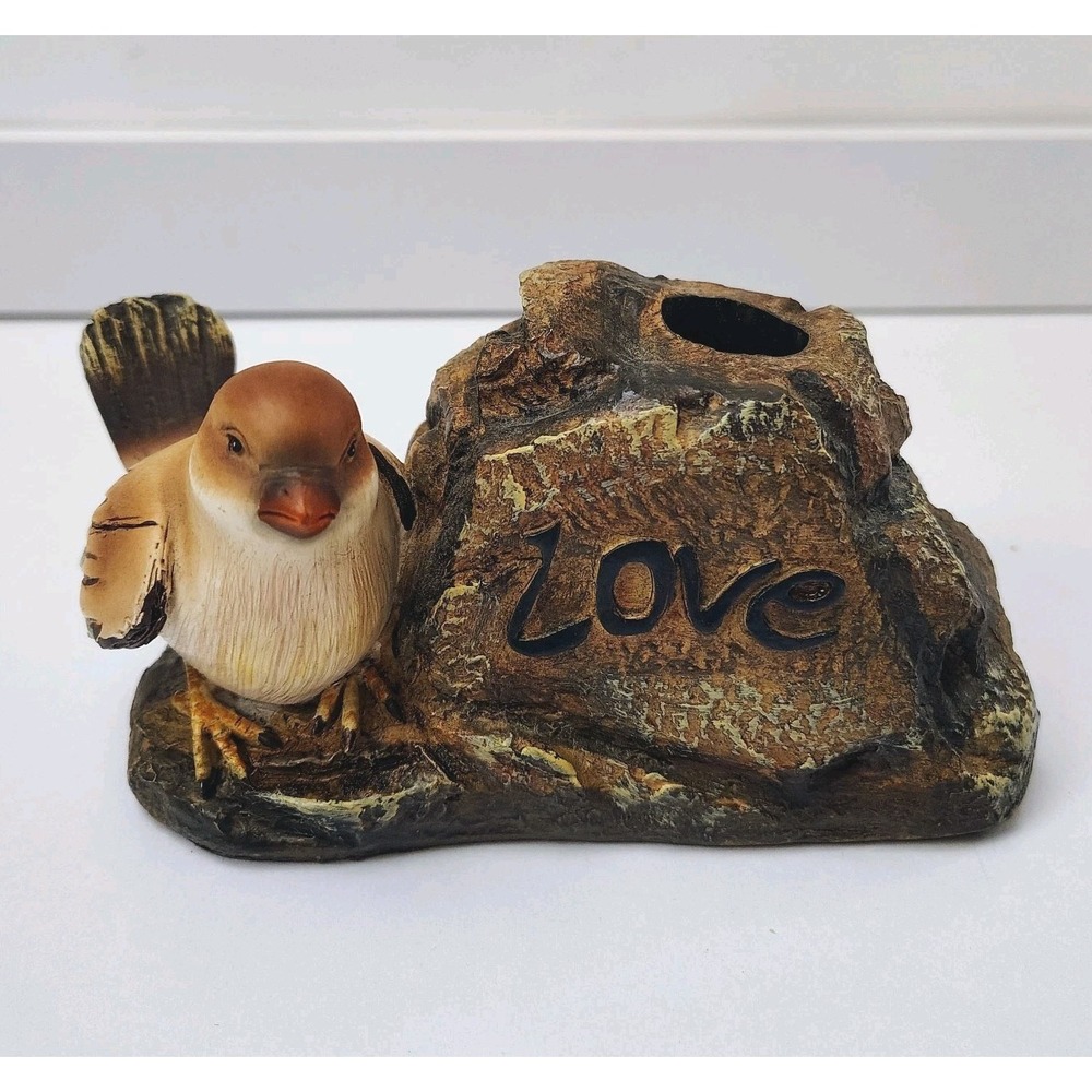 Vintage‎ 1970s Bird Candle Holder "Love" Decor Earth Tones Nature Outdoor